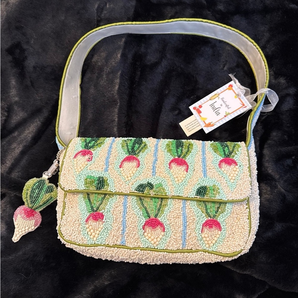 Beaded Radish Pattern Shoulder Bag - Pink & Green